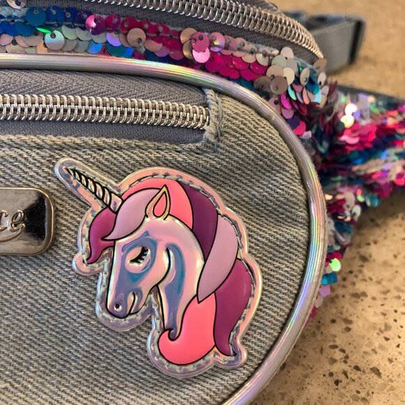 Justice Denim Flip Sequin Belt Bag Unicorn - Picture 4 of 14